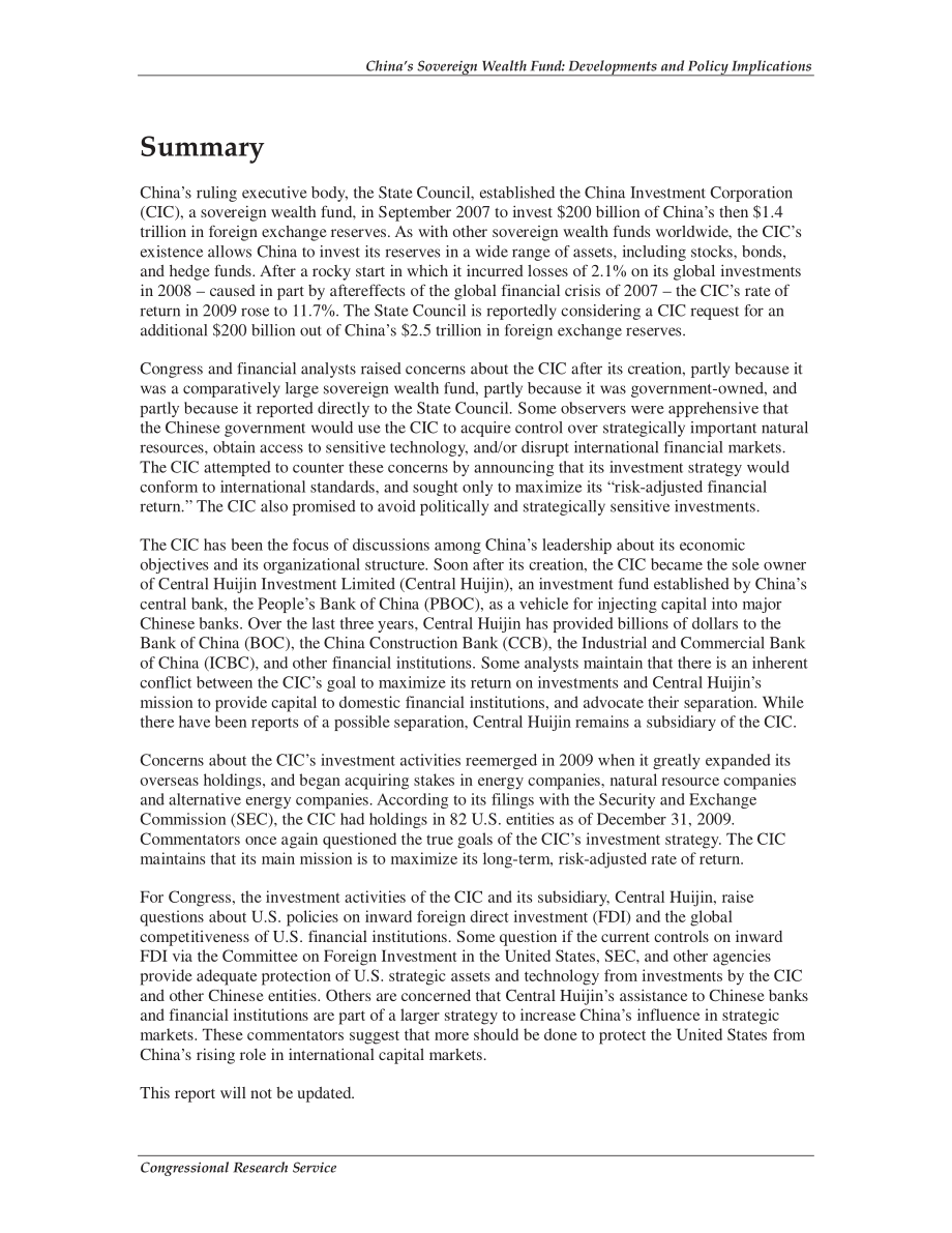[20100923]R41441_中国主权财富基金：事态发展和政策影响.pdf_第2页