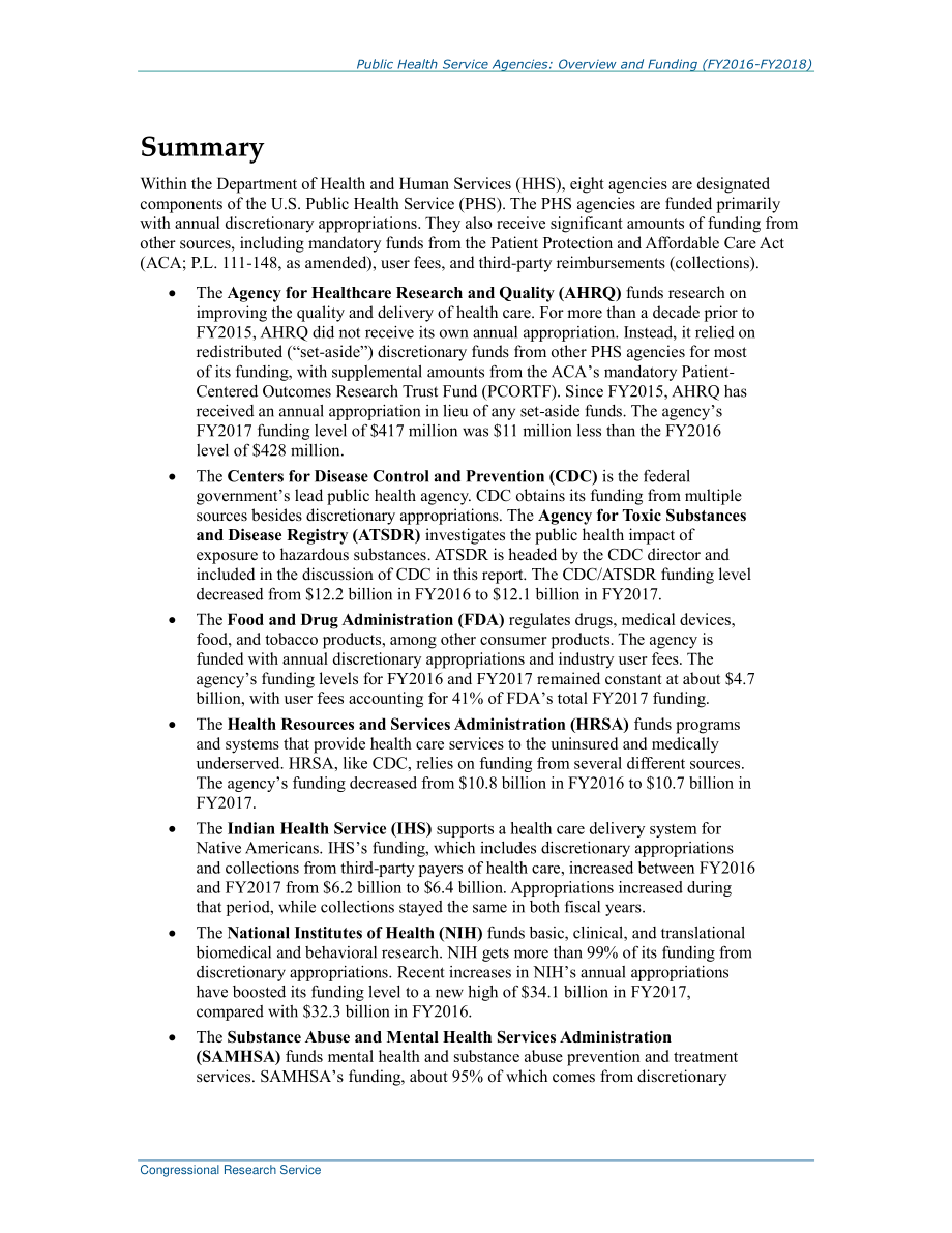 [20170816]R44916_公共卫生服务机构：概述和资金（2016-2018财年）.pdf_第2页