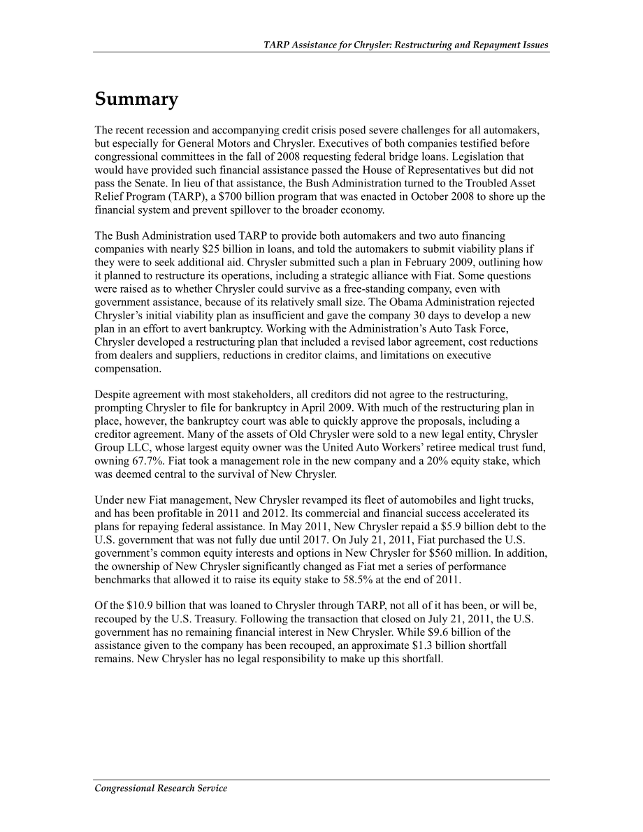 [20120907]R41940_克莱斯勒TARP援助：重组和还款问题.pdf_第2页