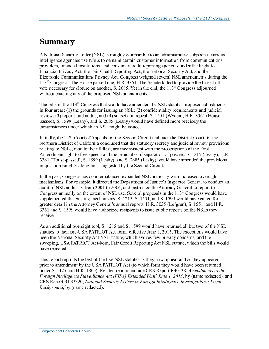 [20150122]R43322_国家安全信函：第113届国会提案.pdf_第2页