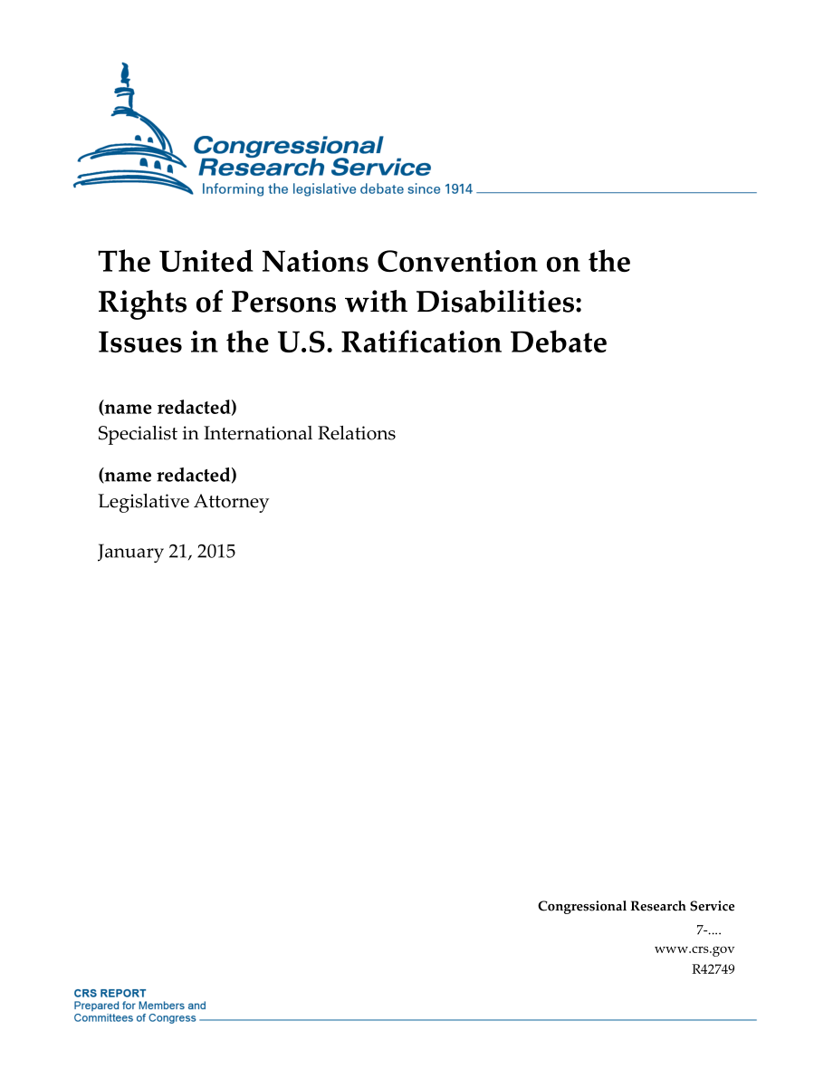 [20150121]R42749_《联合国残疾人权利公约》：美国批准辩论中的问题.pdf_第1页