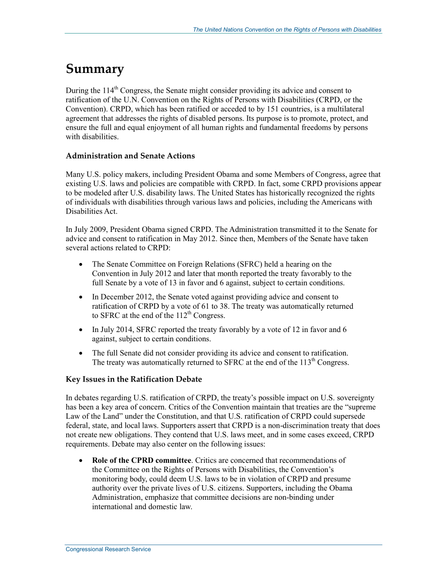 [20150121]R42749_《联合国残疾人权利公约》：美国批准辩论中的问题.pdf_第2页