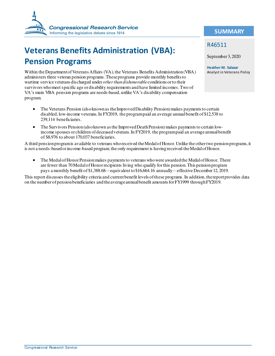 [20200903]R46511_退伍军人福利管理局（VBA）：养老金计划.pdf_第2页