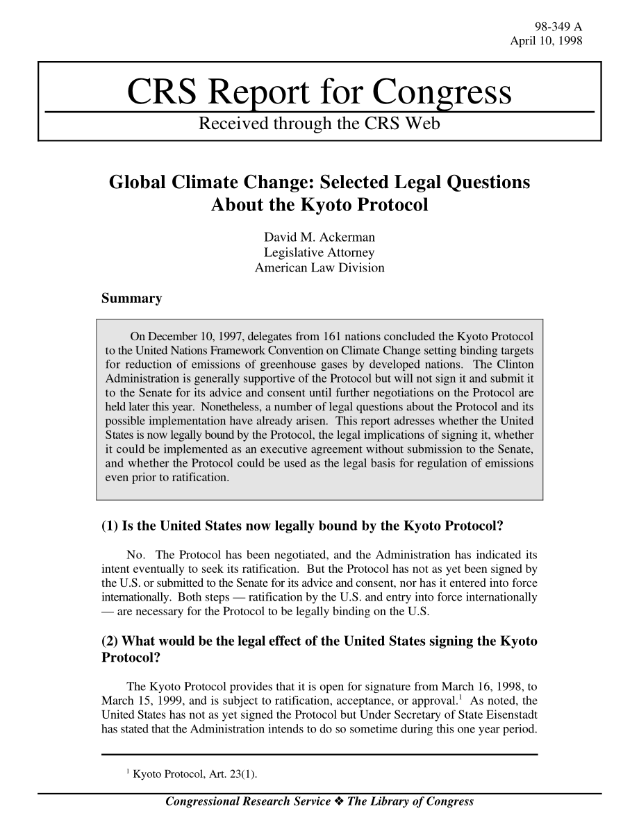 [19980410]98-349A_全球气候变化：关于《京都议定书》的若干法律问题.pdf_第1页