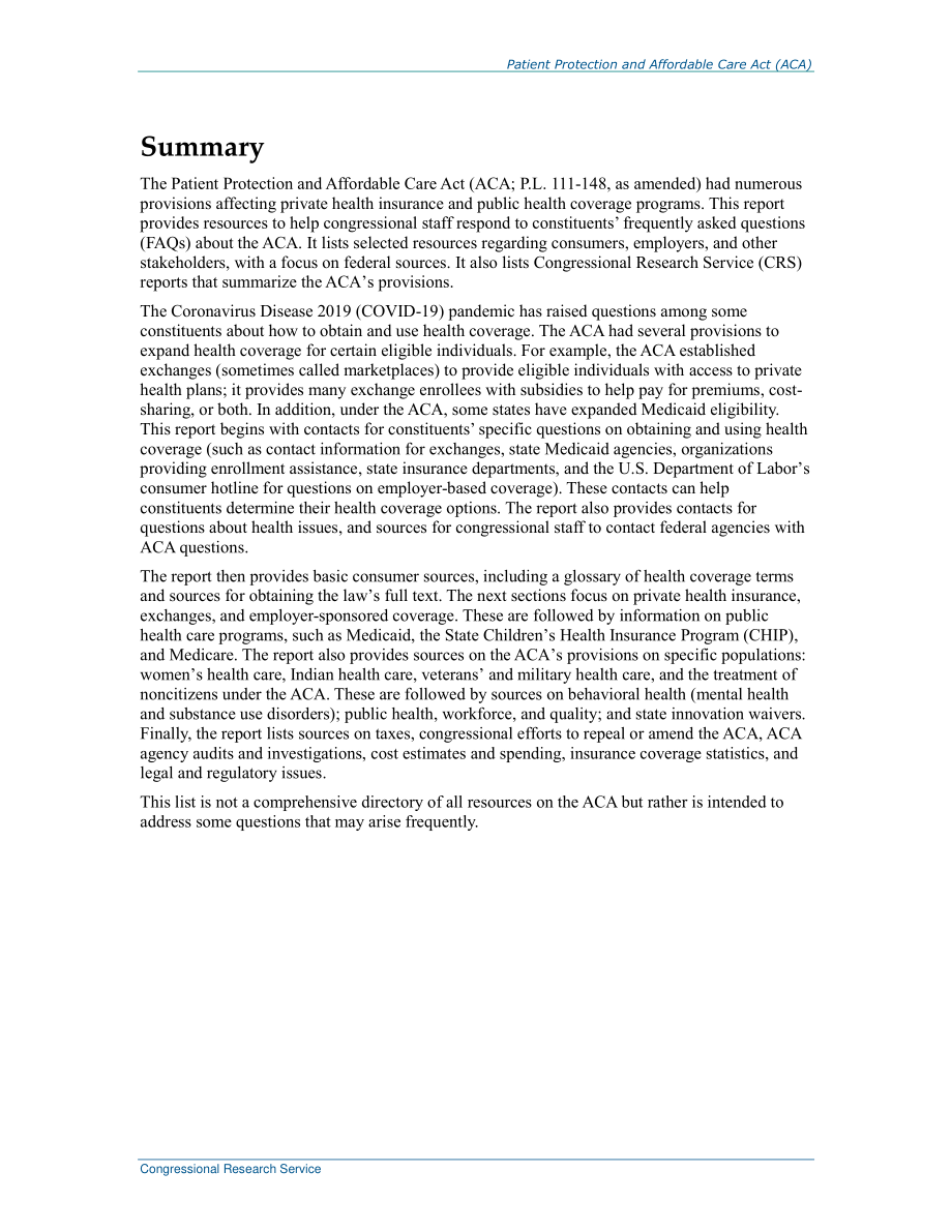 [20200505]R43215_《患者保护和平价医疗法案》（ACA）：常见问题资源.pdf_第2页
