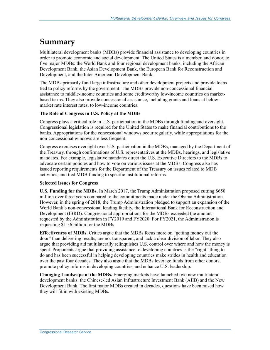 [20200211]R41170_多边开发银行：国会概况和议题.pdf_第2页