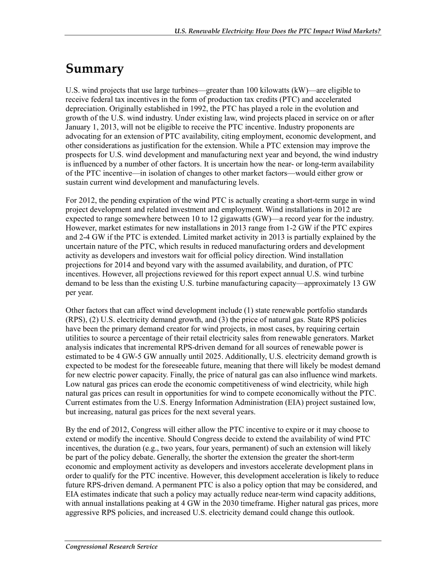 [20121010]R42576_美国可再生电力：生产税收抵免（PTC）如何影响风电市场？.pdf_第2页