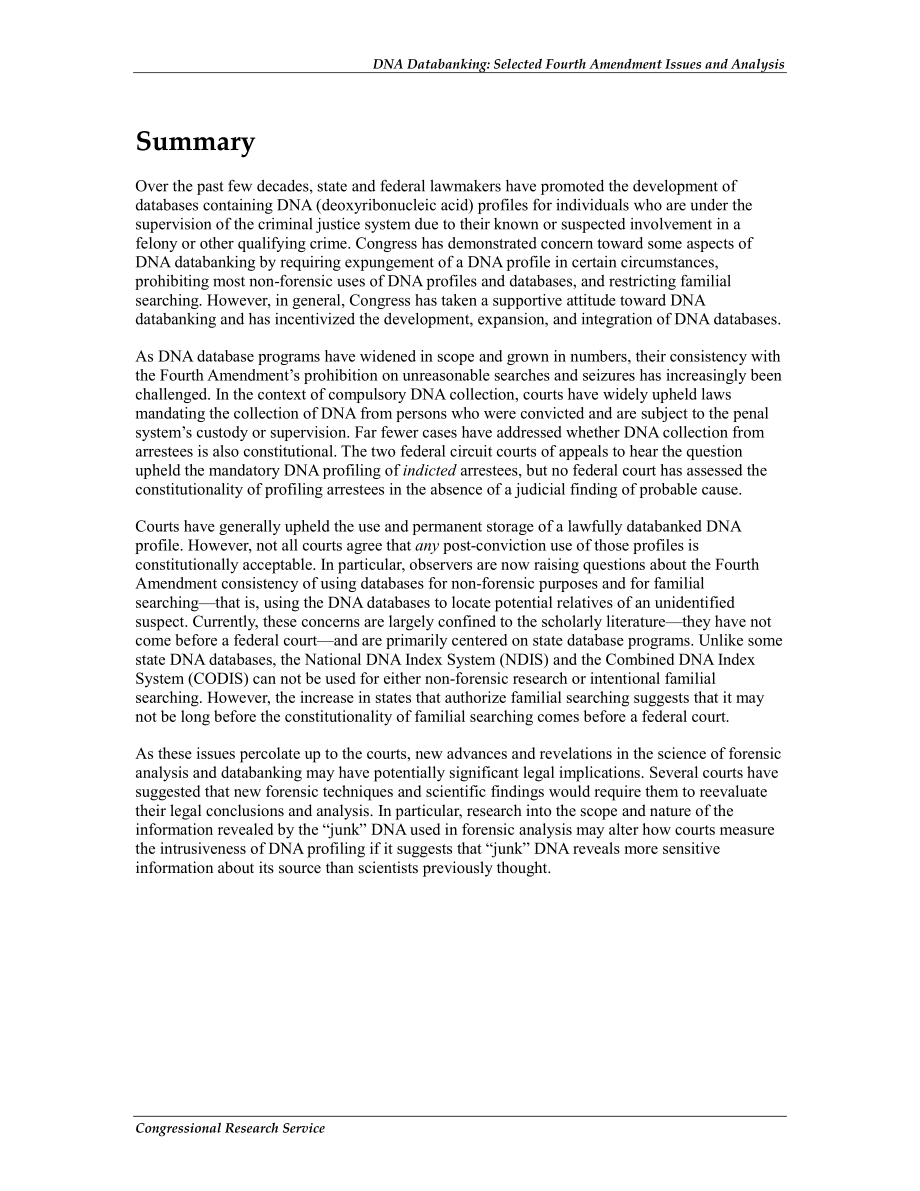 [20110816]R41847_DNA数据库：选定的第四修正案问题和分析.pdf_第2页