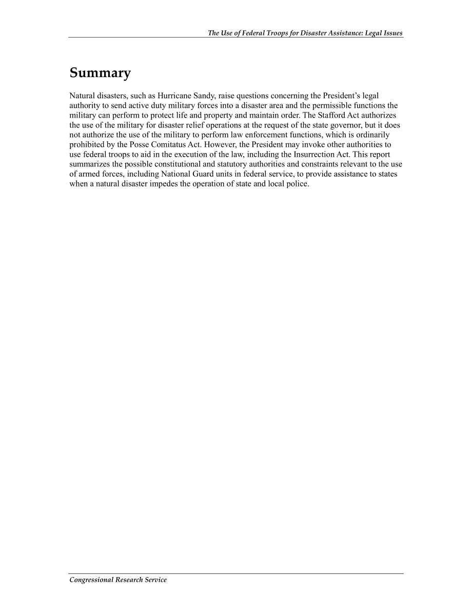 [20121105]RS22266_使用联邦军队进行灾难援助：法律问题.pdf_第2页