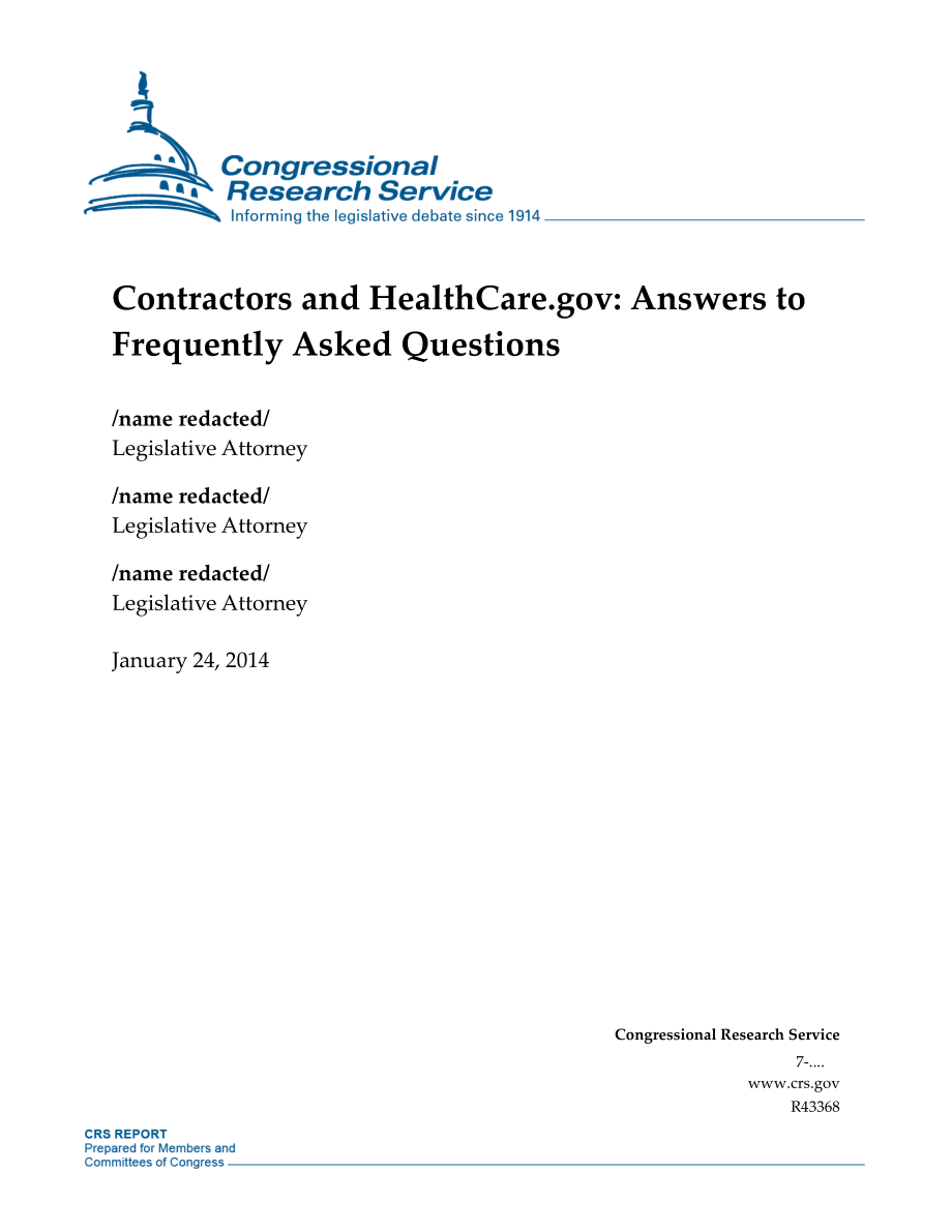 [20140124]R43368_承包商和医疗保健.政府：常见问题解答.pdf_第1页