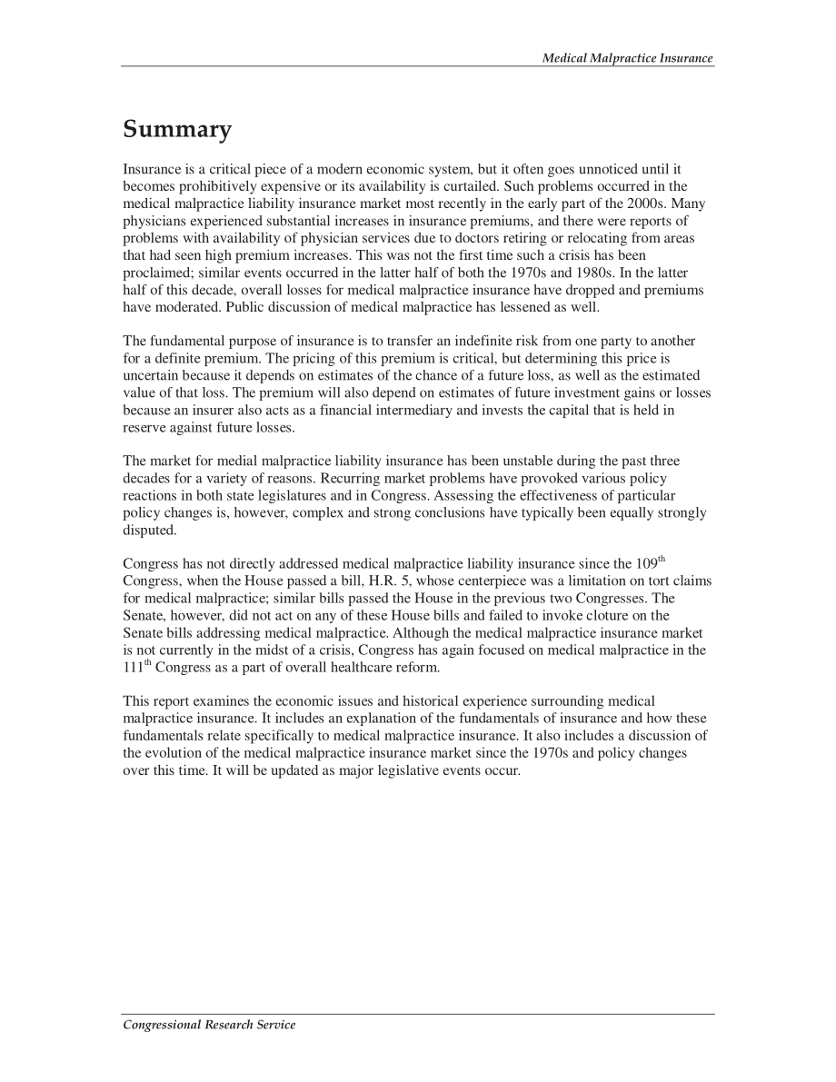 [20091002]RL31886_医疗事故保险：经济导论与历史经验回顾.pdf_第2页