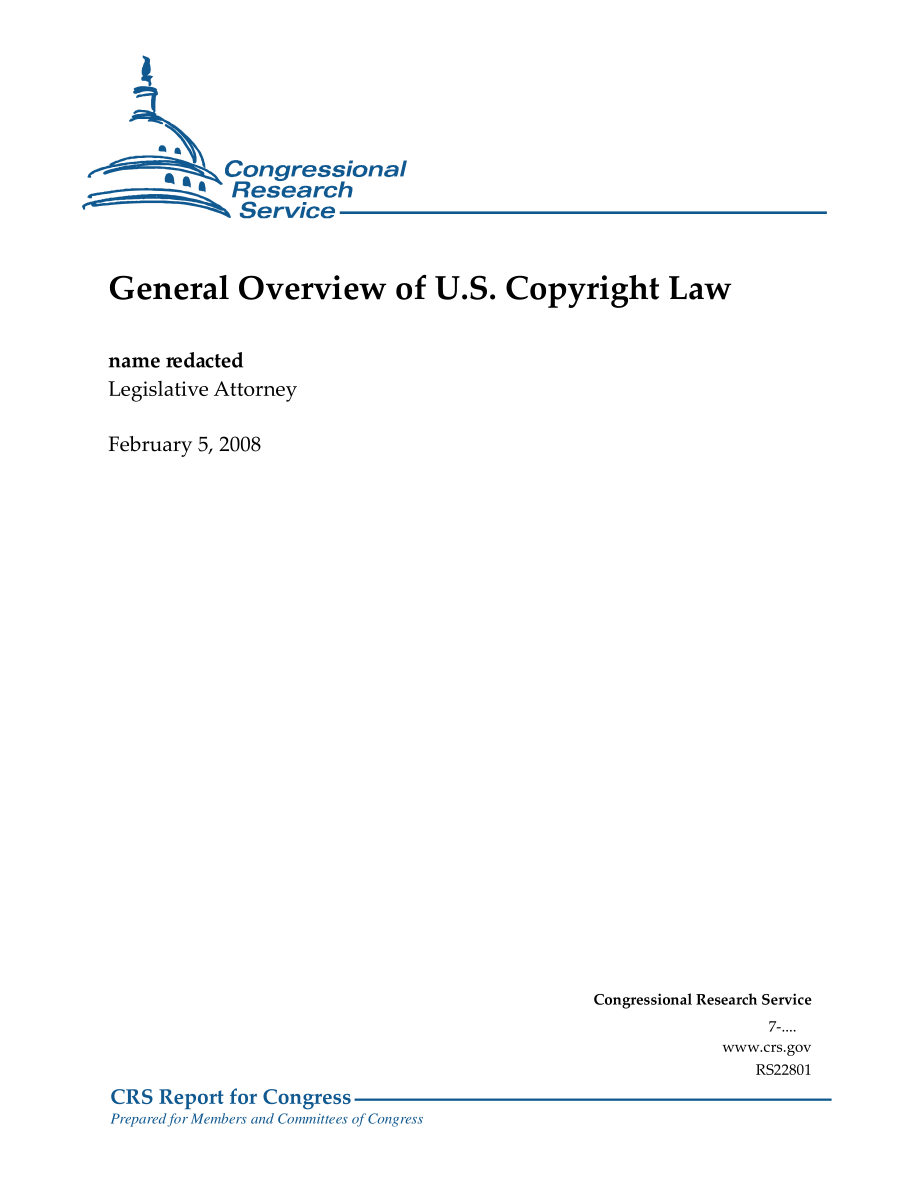 [20080205]RS22801_美国版权法概述.pdf_第1页