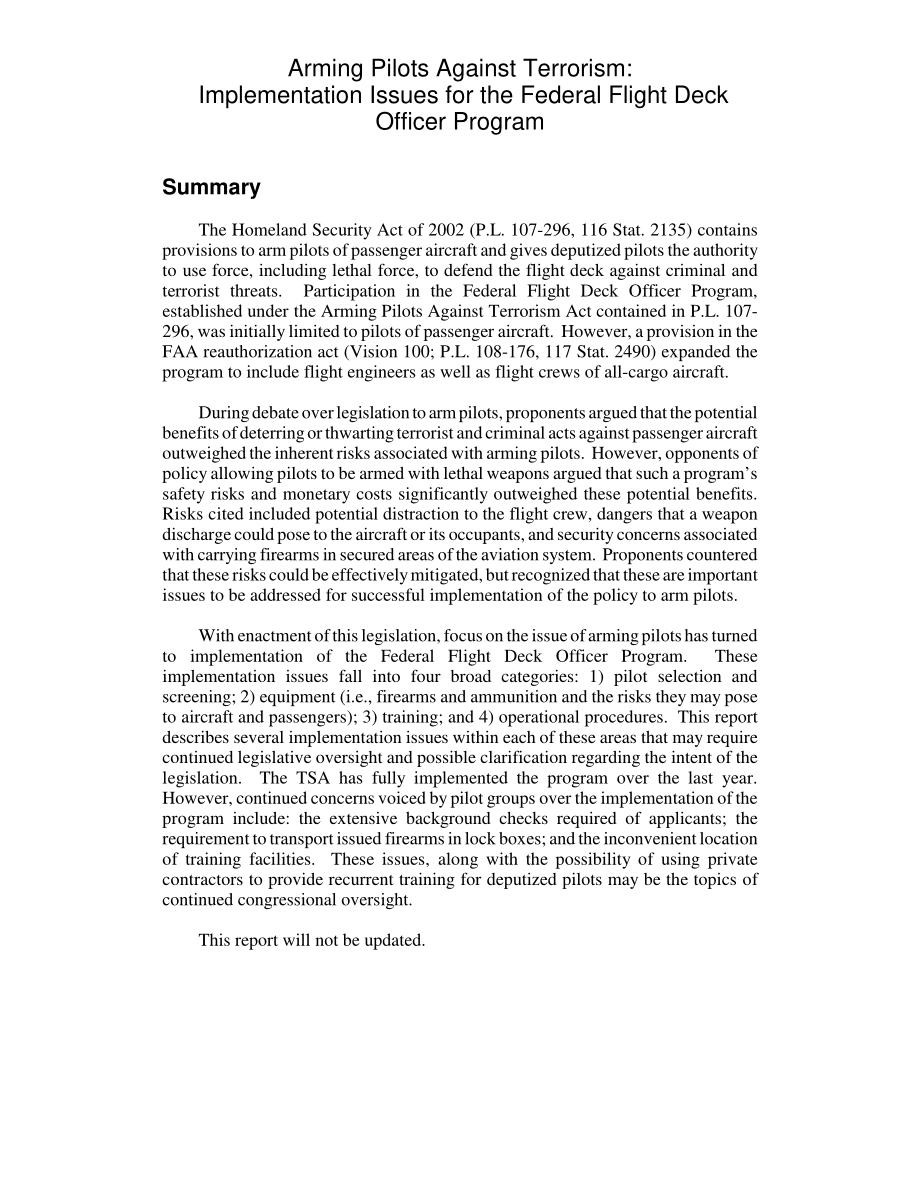 [20040109]RL31674_武装飞行员打击恐怖主义：联邦飞行甲板官员计划的实施问题.pdf_第2页