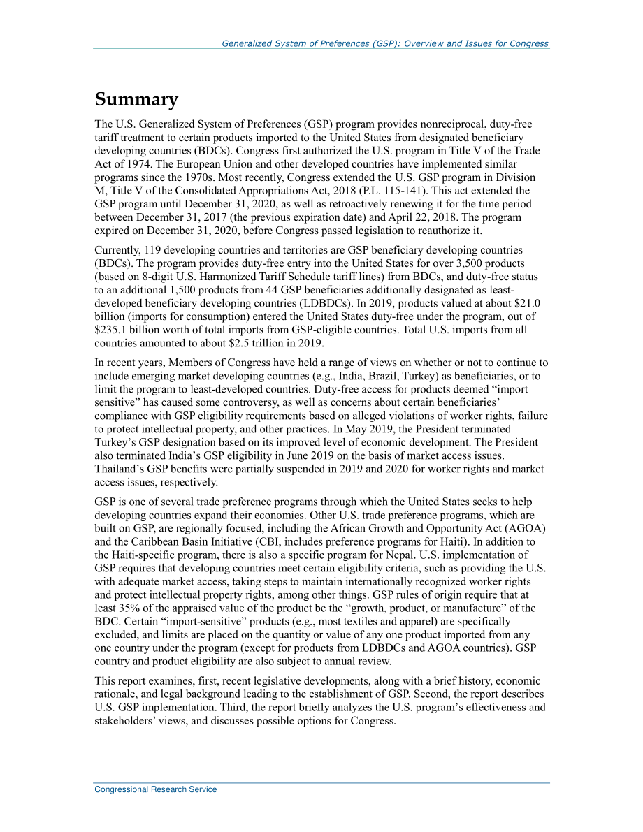 [20210107]RL33663_普惠制（GSP）：国会概况和议题.pdf_第2页