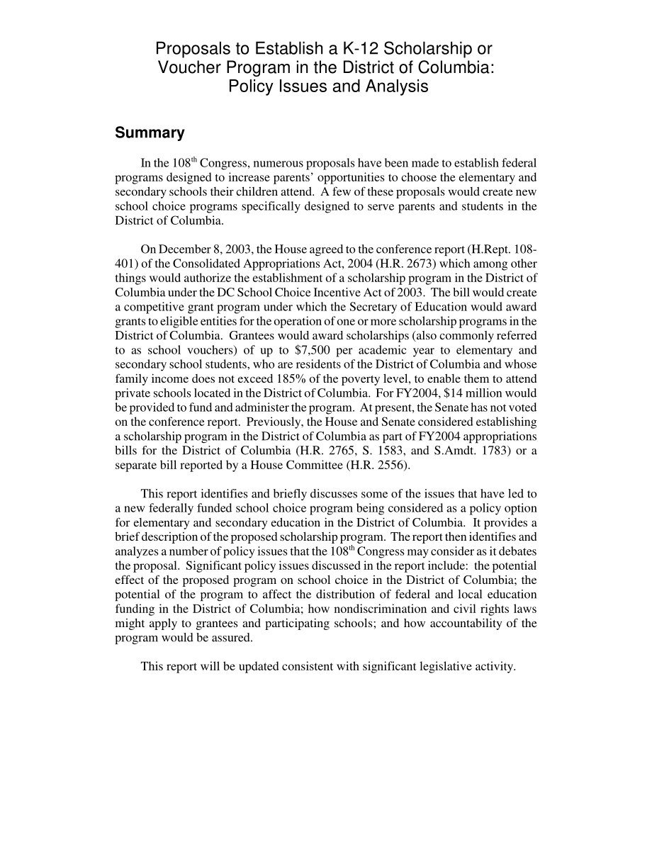 [20031229]RL32019_在哥伦比亚特区设立K-12奖学金或代金券计划的建议：政策问题和分析.pdf_第2页