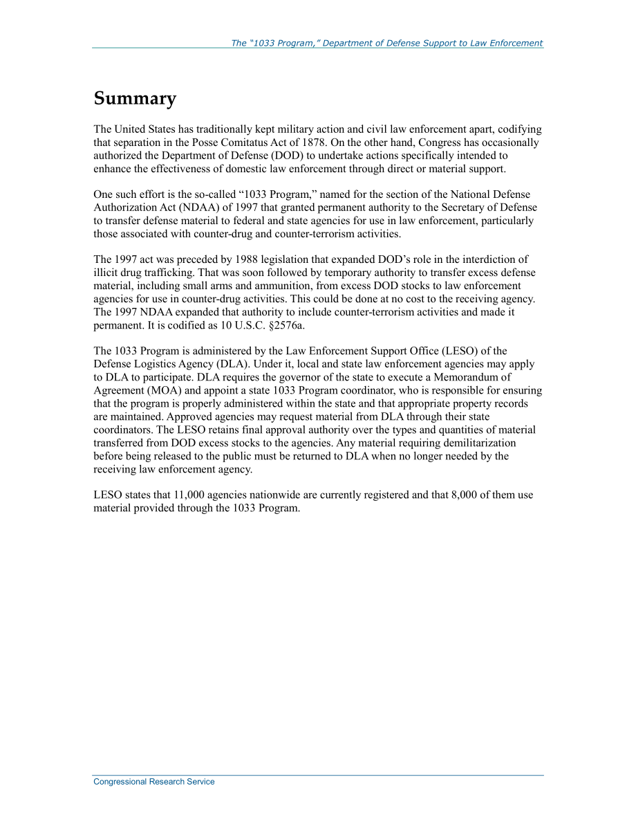 [20140828]R43701_“1033计划”国防部对执法的支持.pdf_第2页