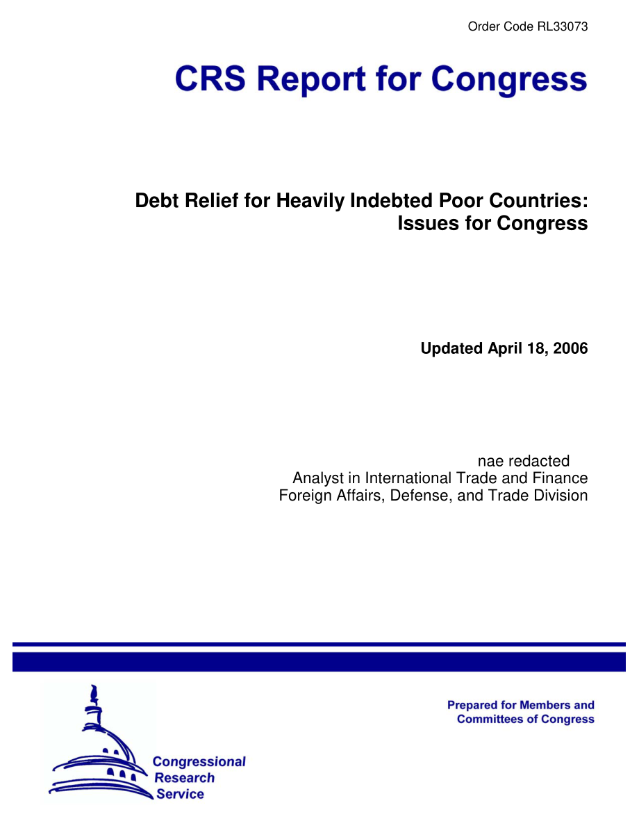 [20060418]RL33073_重债穷国债务减免：国会议题.pdf_第1页