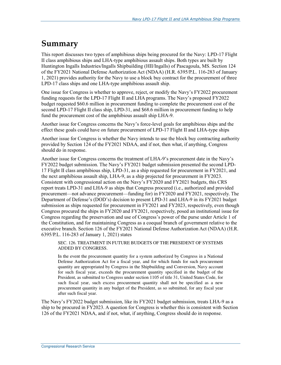 [20220331]R43543_海军LPD-17飞行II和LHA两栖舰项目：国会背景和议题.pdf_第2页