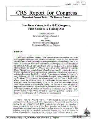 [19980213]97-1012C_第105届国会第一届会议的单项否决：寻找帮助.pdf