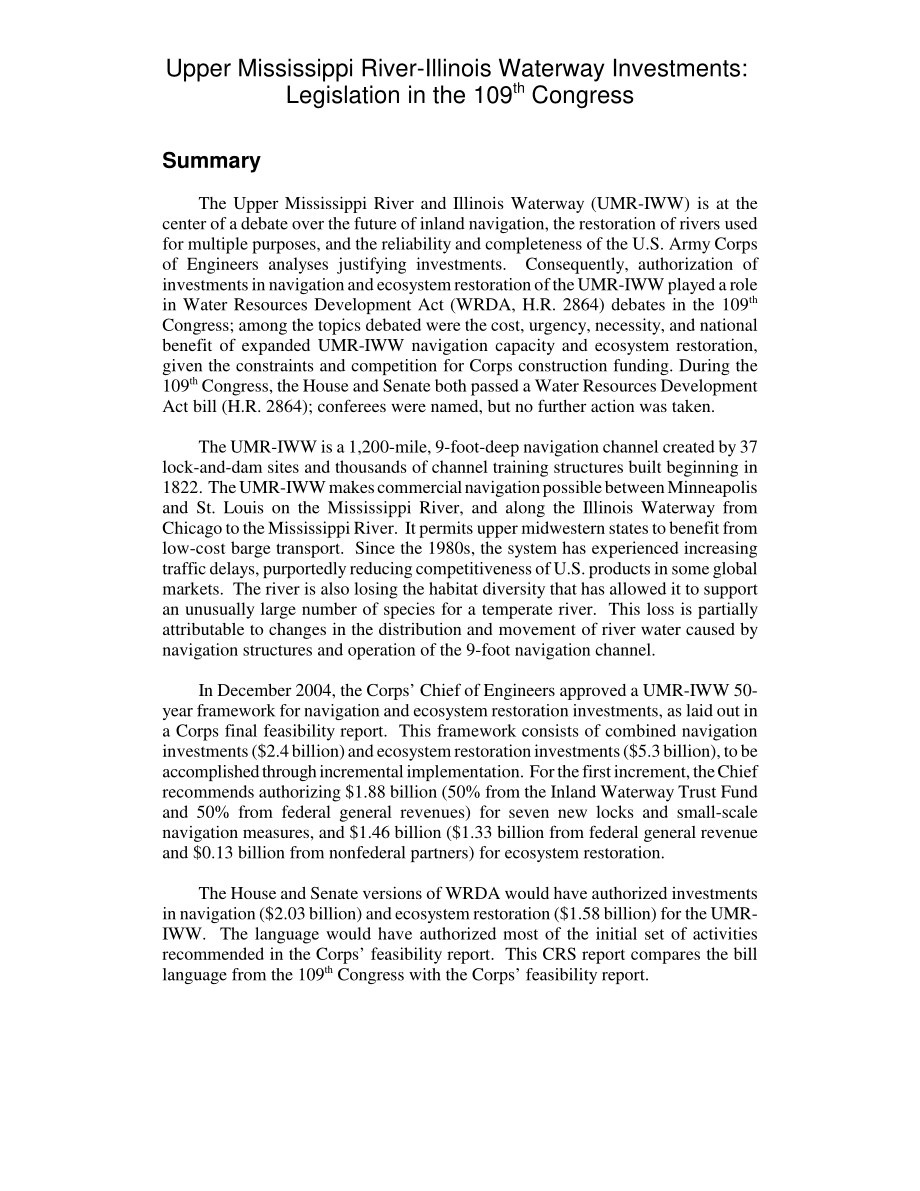 [20061218]RL32915_密西西比河上游伊利诺伊州水道投资：第109届国会的立法.pdf_第2页