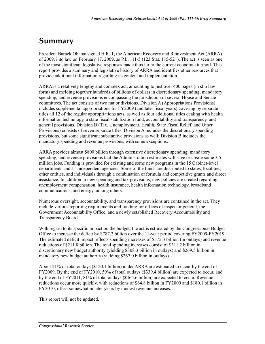 [20090420]R40537_2009年《美国复苏和再投资法案》（P.L.111-5) 概述和立法历史.pdf_第2页
