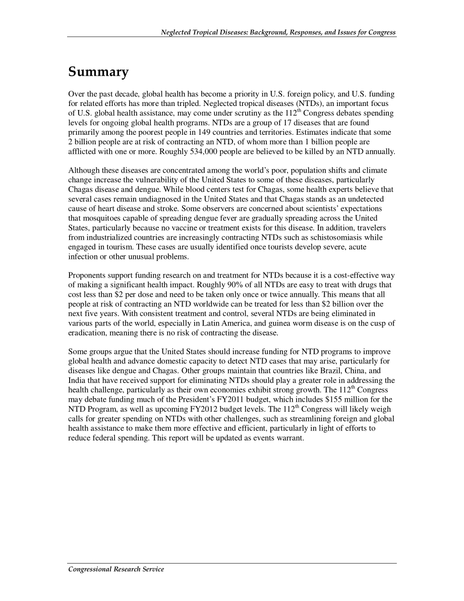 [20110121]R41607_被忽视的热带疾病：国会背景、回应和议题.pdf_第2页