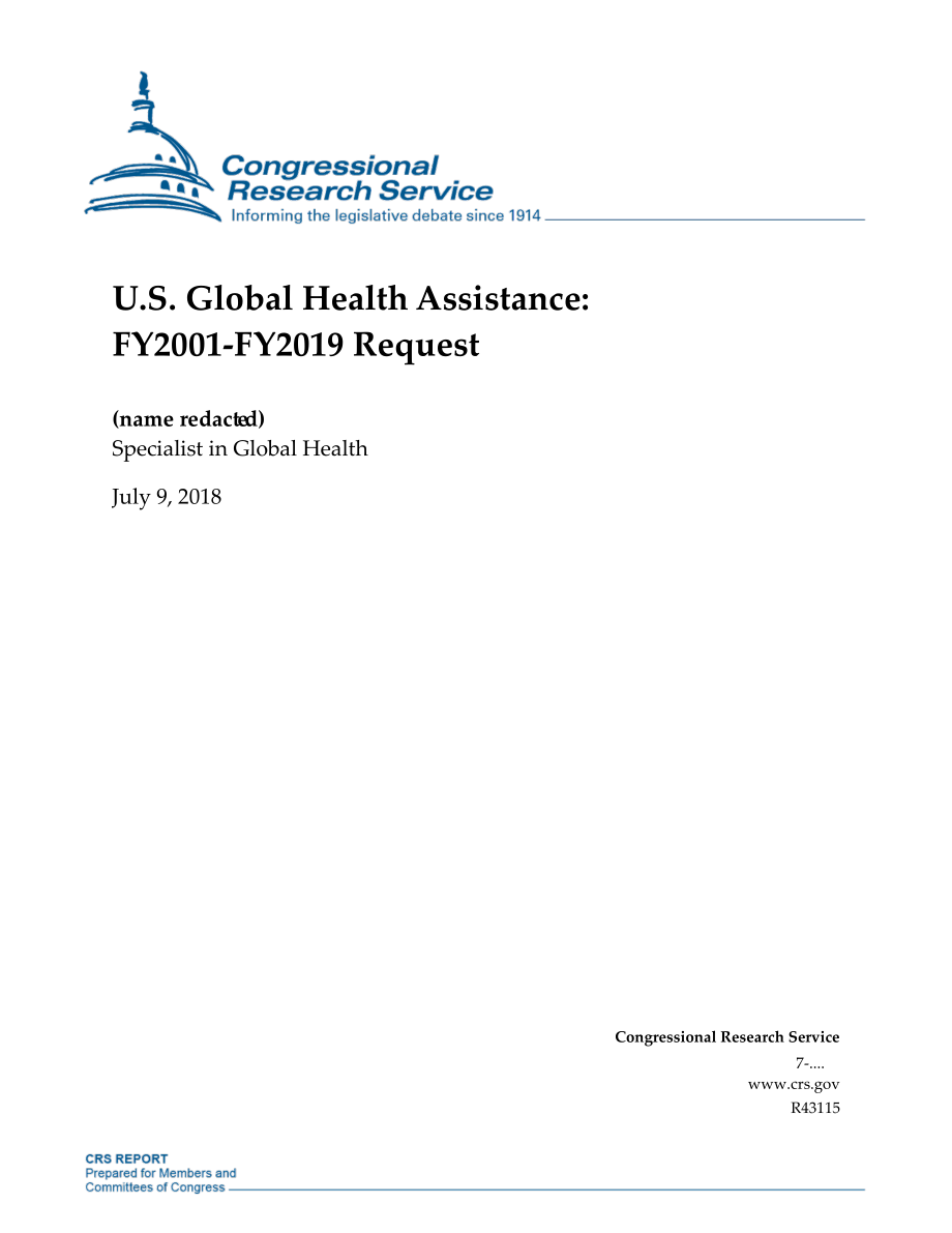 [20180709]R43115_美国全球卫生援助：2001-2019财年申请.pdf_第1页