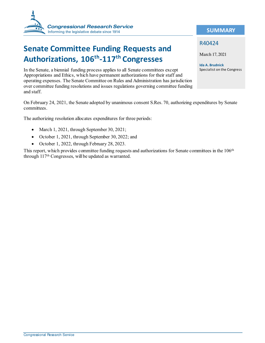 [20210317]R40424_第106-117届国会参议院委员会资金申请和授权.pdf_第2页