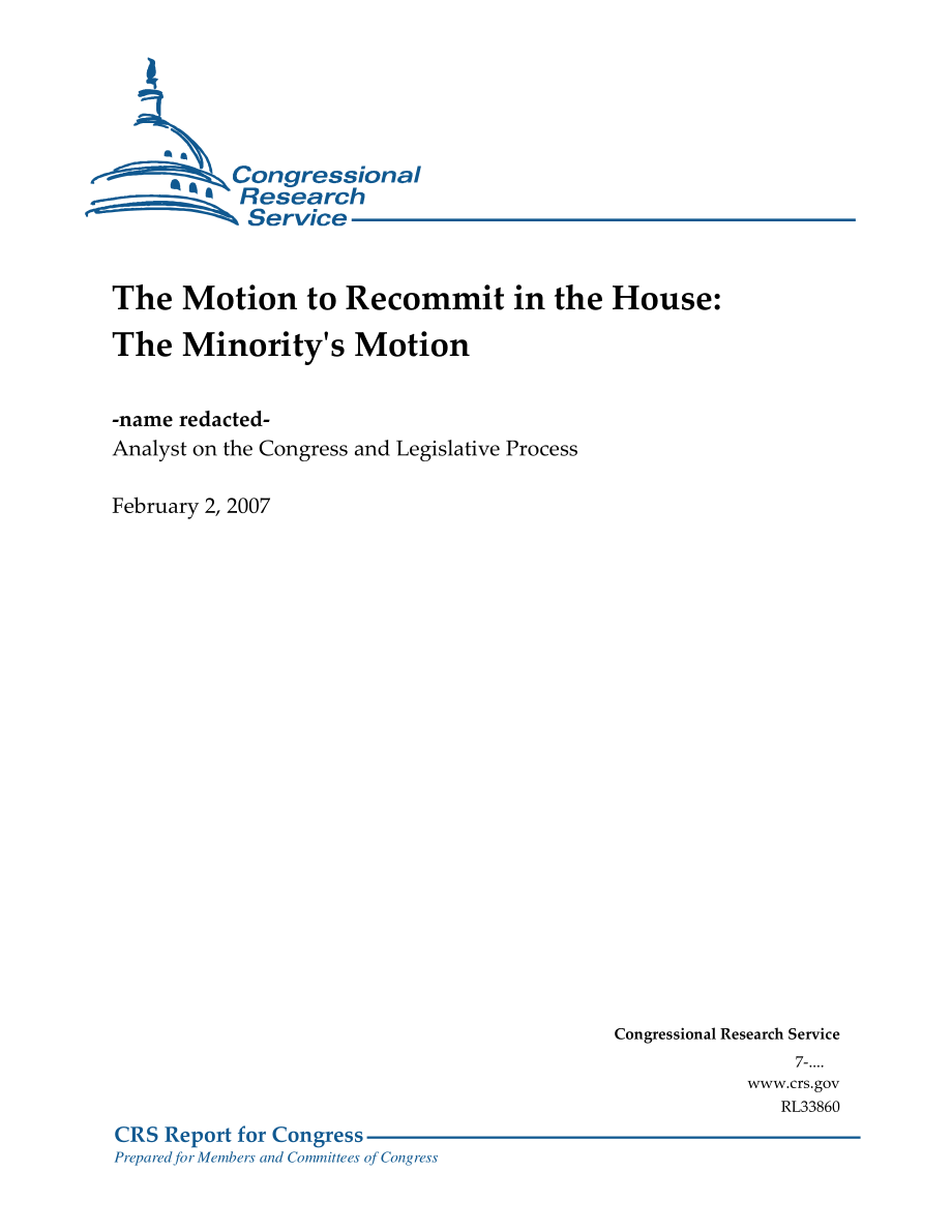 [20070202]RL33860_众议院重新承诺的动议：少数派的动议.pdf_第1页
