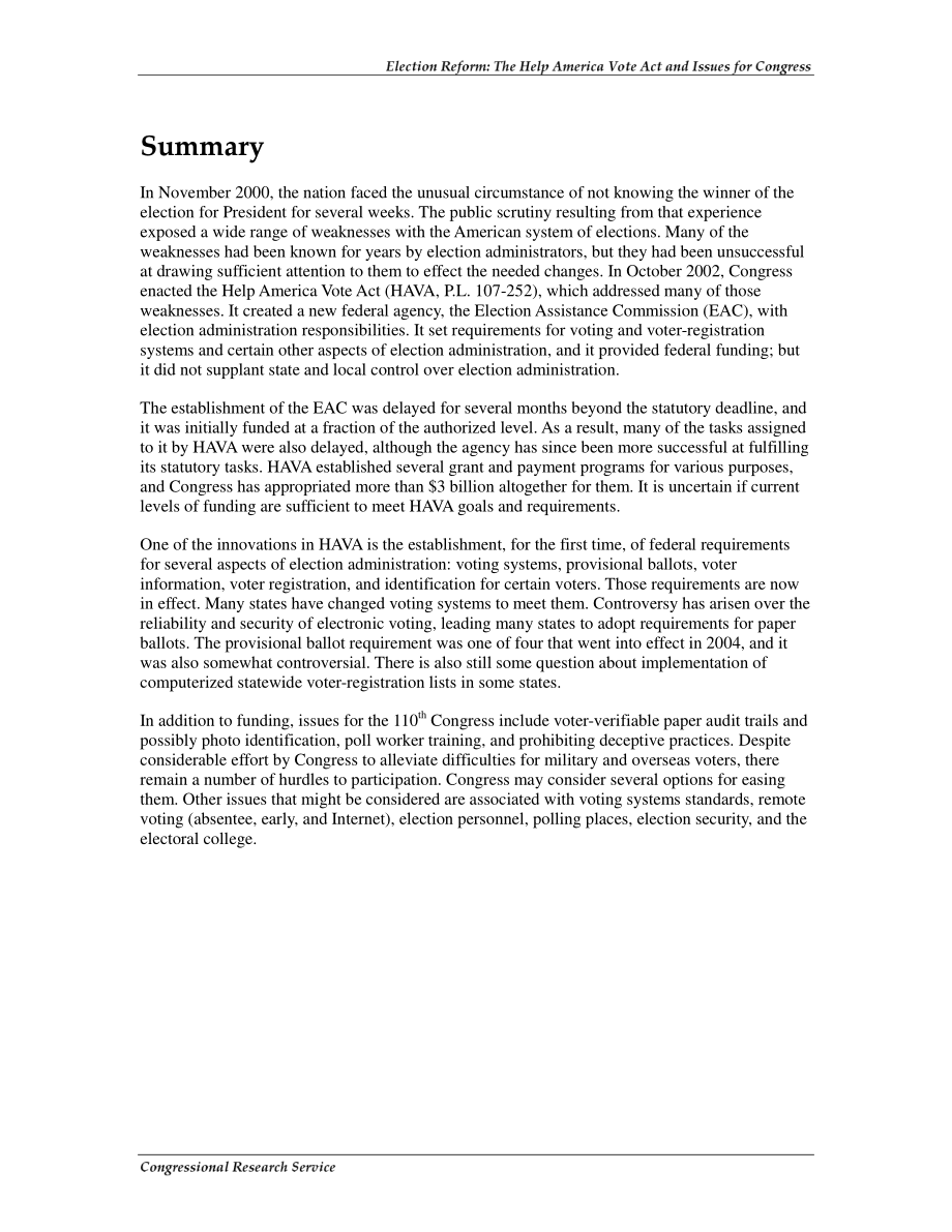 [20080617]RL32685_选举改革：《帮助美国投票法案》和国会议题.pdf_第2页