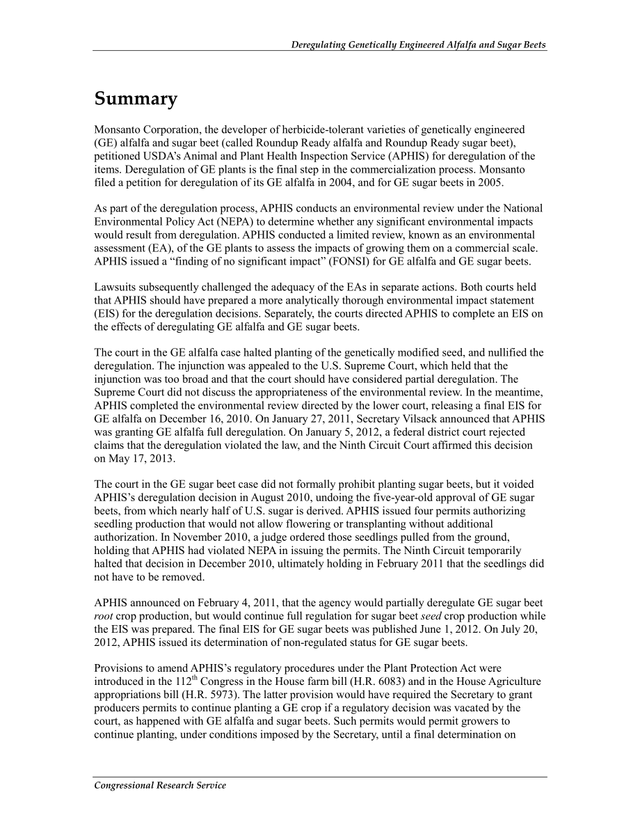 [20130522]R41395_解除对转基因苜蓿和甜菜的管制：法律和行政回应.pdf_第2页