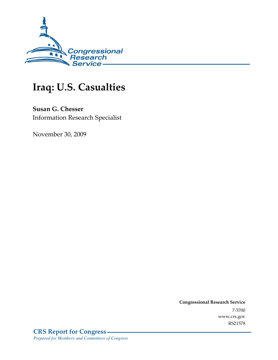 [20091130]RS21578_伊拉克：美国伤亡人数.pdf_第1页