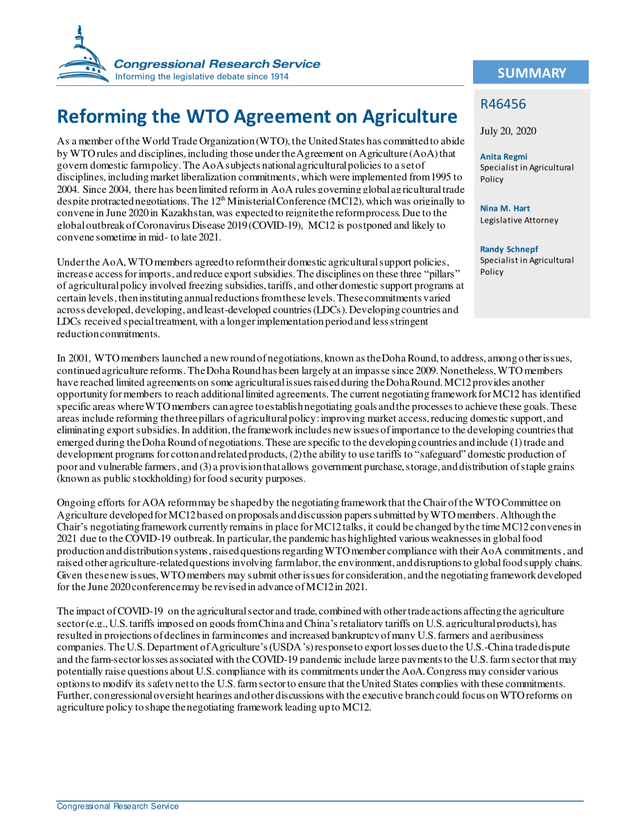 [20200720]R46456_改革WTO农业协议.pdf_第2页