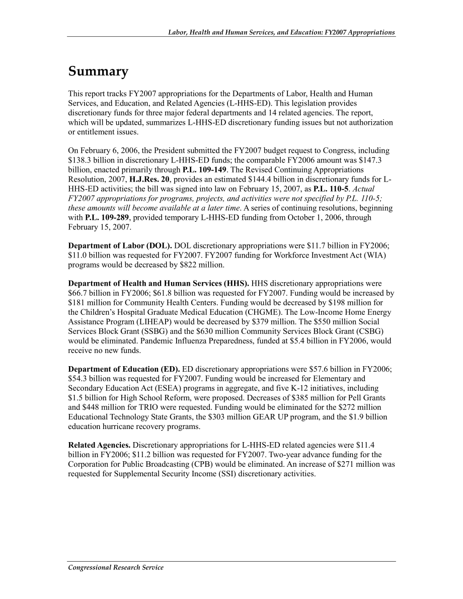 [20070321]RL33576_劳动、卫生和公共服务以及教育：2007财年拨款.pdf_第2页