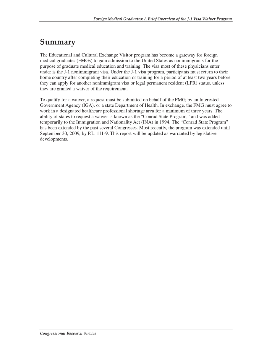 [20090819]RS22584_外国医学毕业生：J-1签证豁免计划概述.pdf_第2页