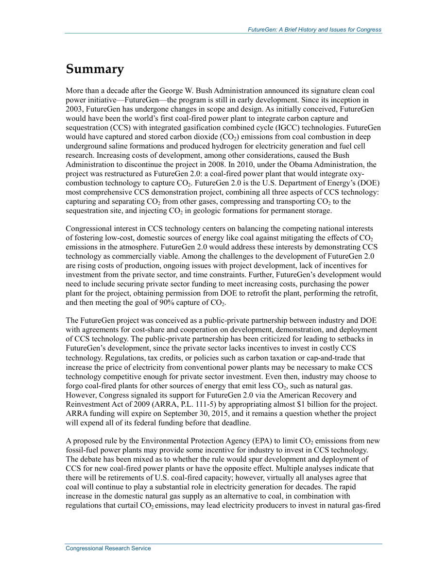 [20140210]R43028_FutureGen碳捕获和封存项目：国会的简要历史和议题.pdf_第2页