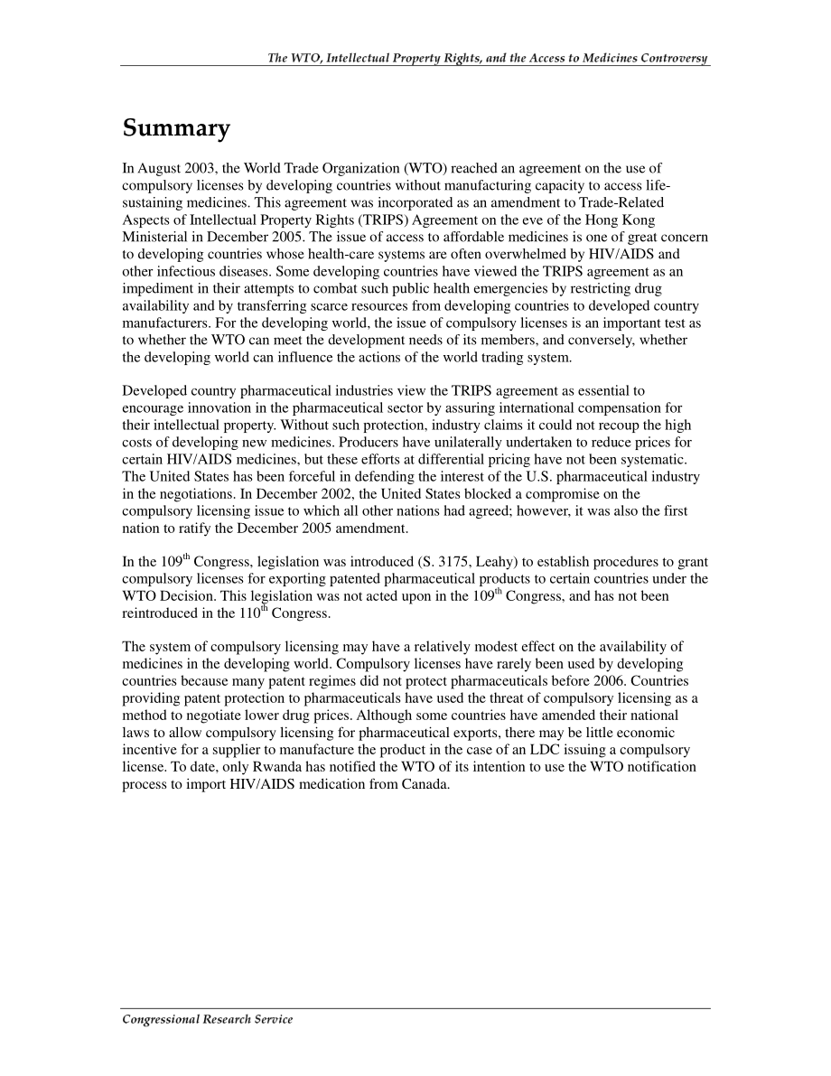 [20080122]RL33750_WTO、知识产权和药品准入争议.pdf_第2页
