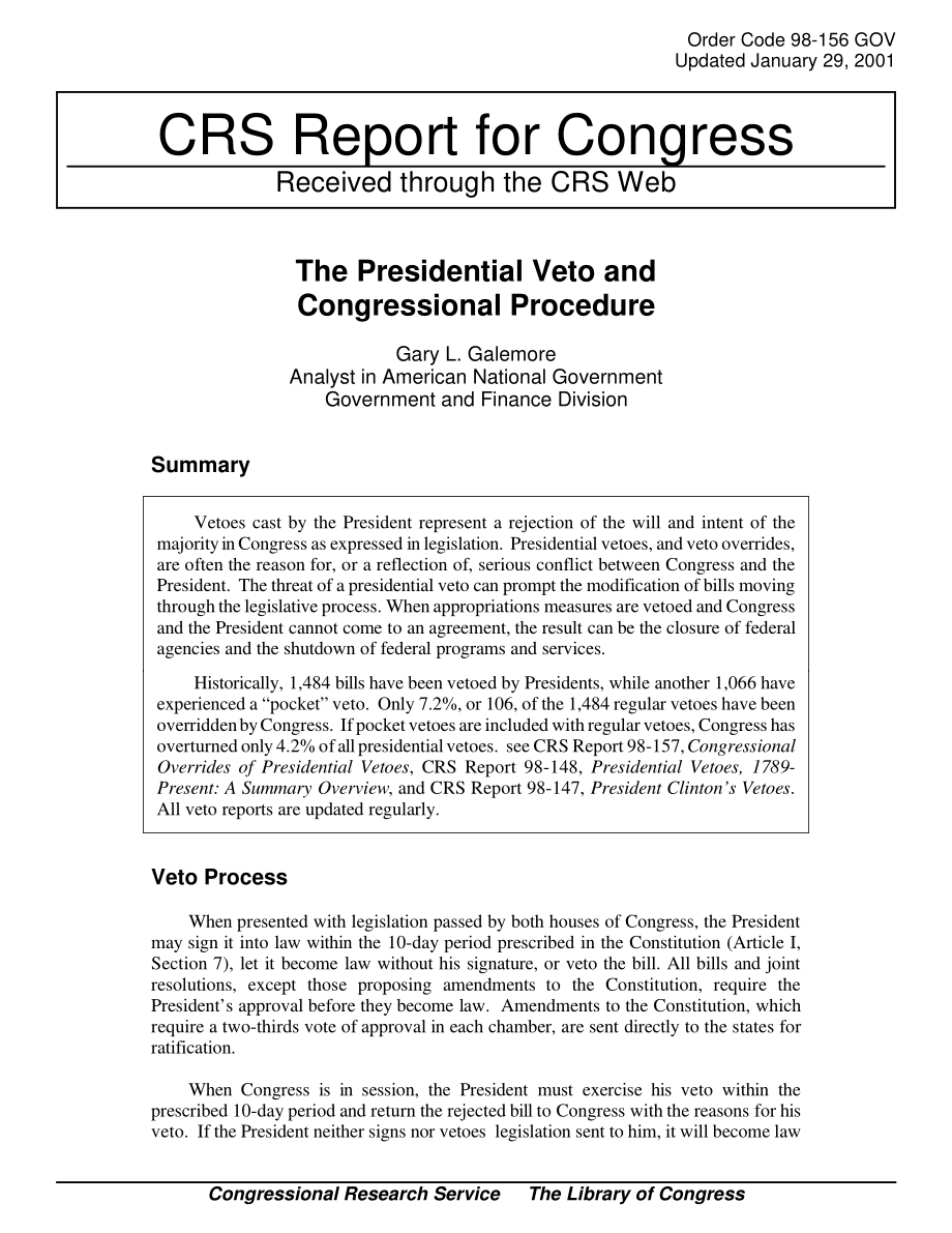 [20010129]98-156GOV_总统否决权和国会程序.pdf_第1页