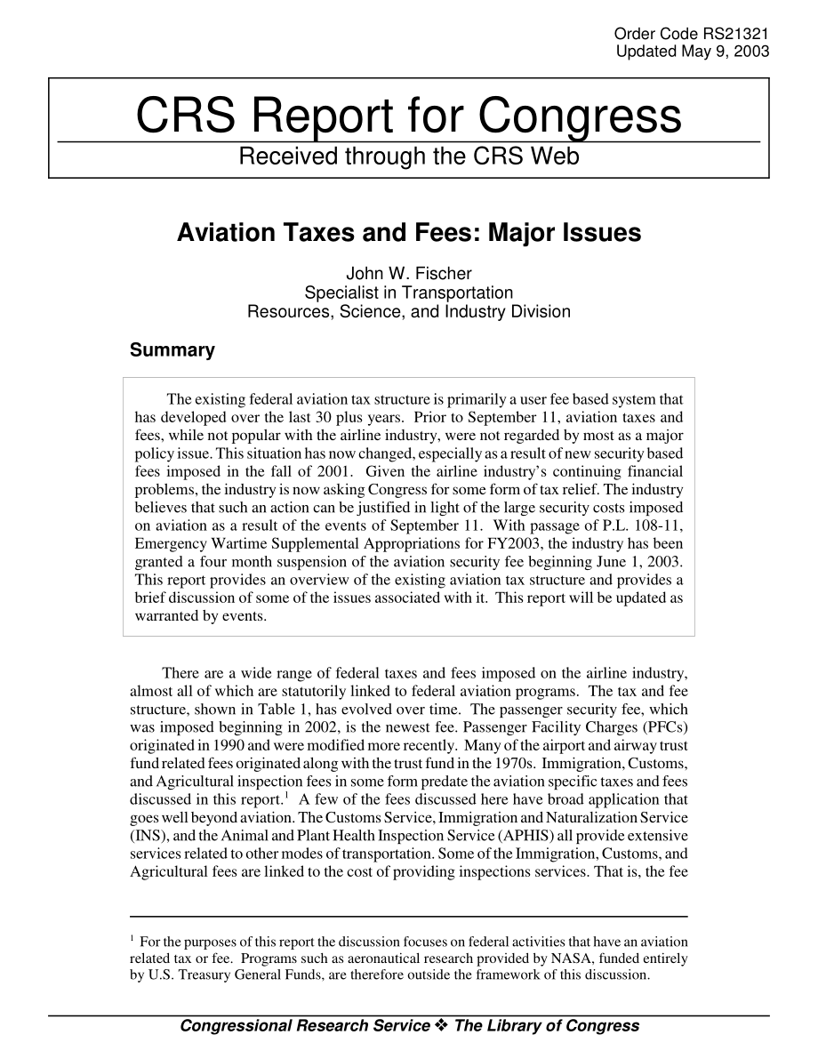 [20030509]RS21321_航空税费：主要问题.pdf_第1页