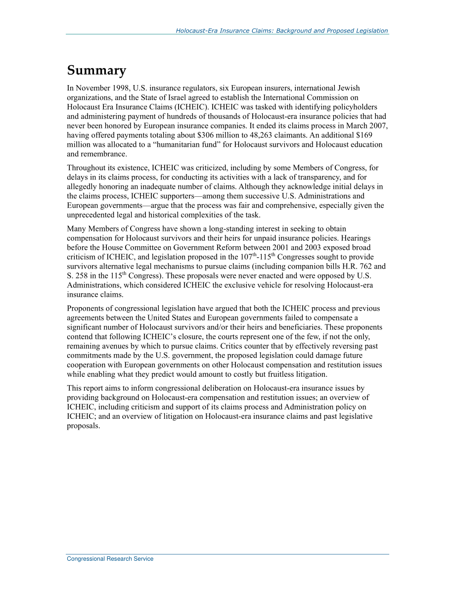 [20190913]RL34348_大屠杀时代保险索赔：国会背景和议题.pdf_第2页