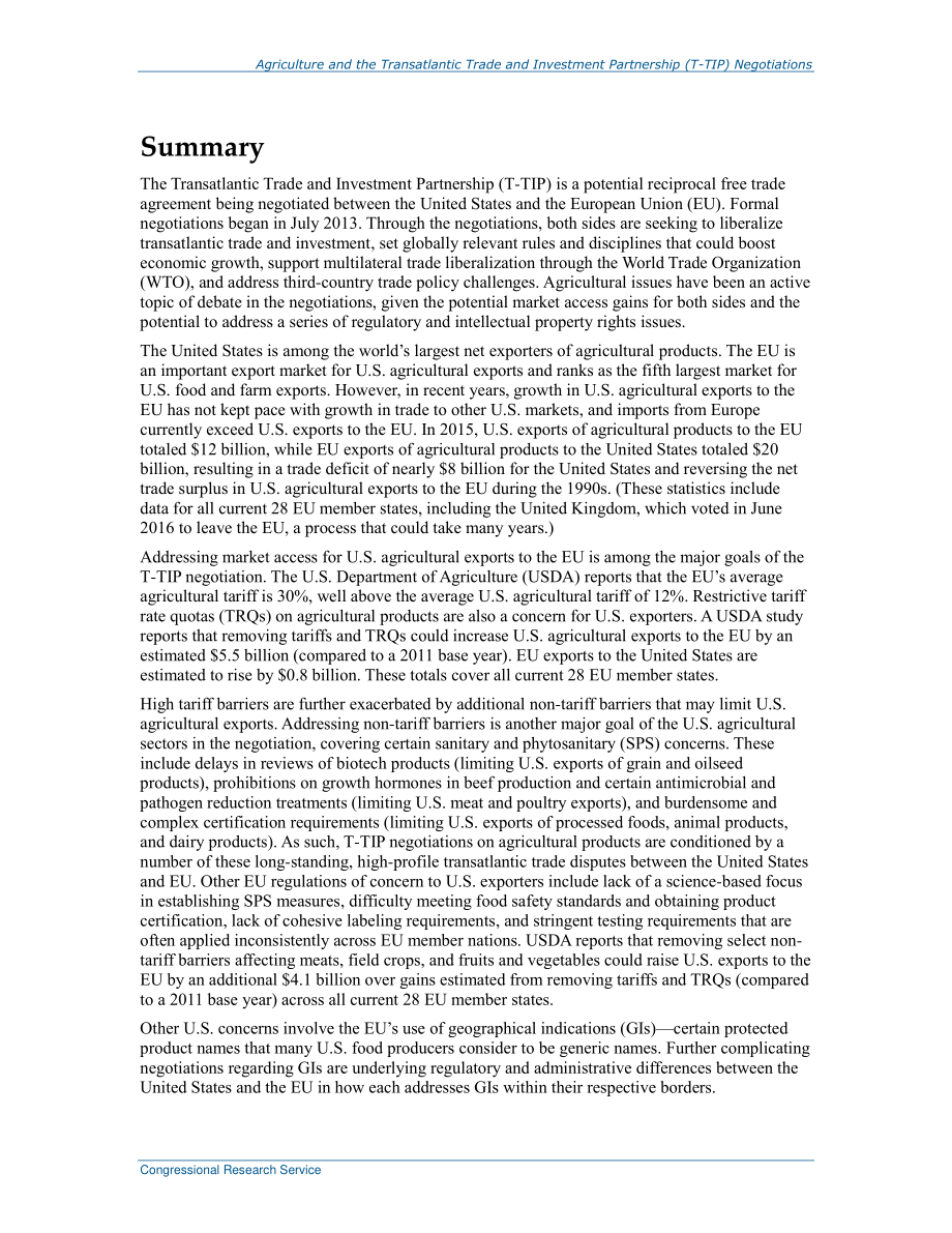 [20160714]R44564_农业与跨大西洋贸易和投资伙伴关系（T-TIP）谈判.pdf_第2页