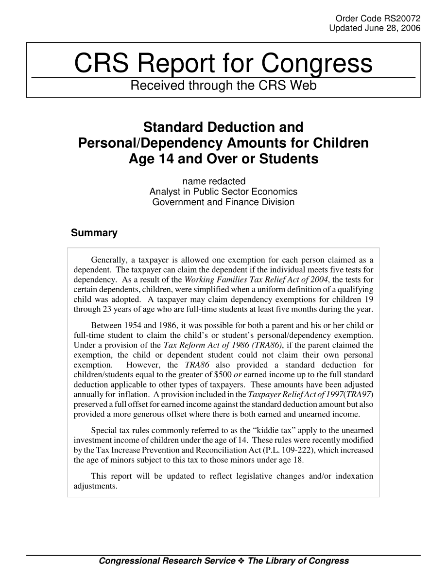 [20060628]RS20072_14岁及以上儿童或学生的标准扣除额和个人抚养金额.pdf_第1页