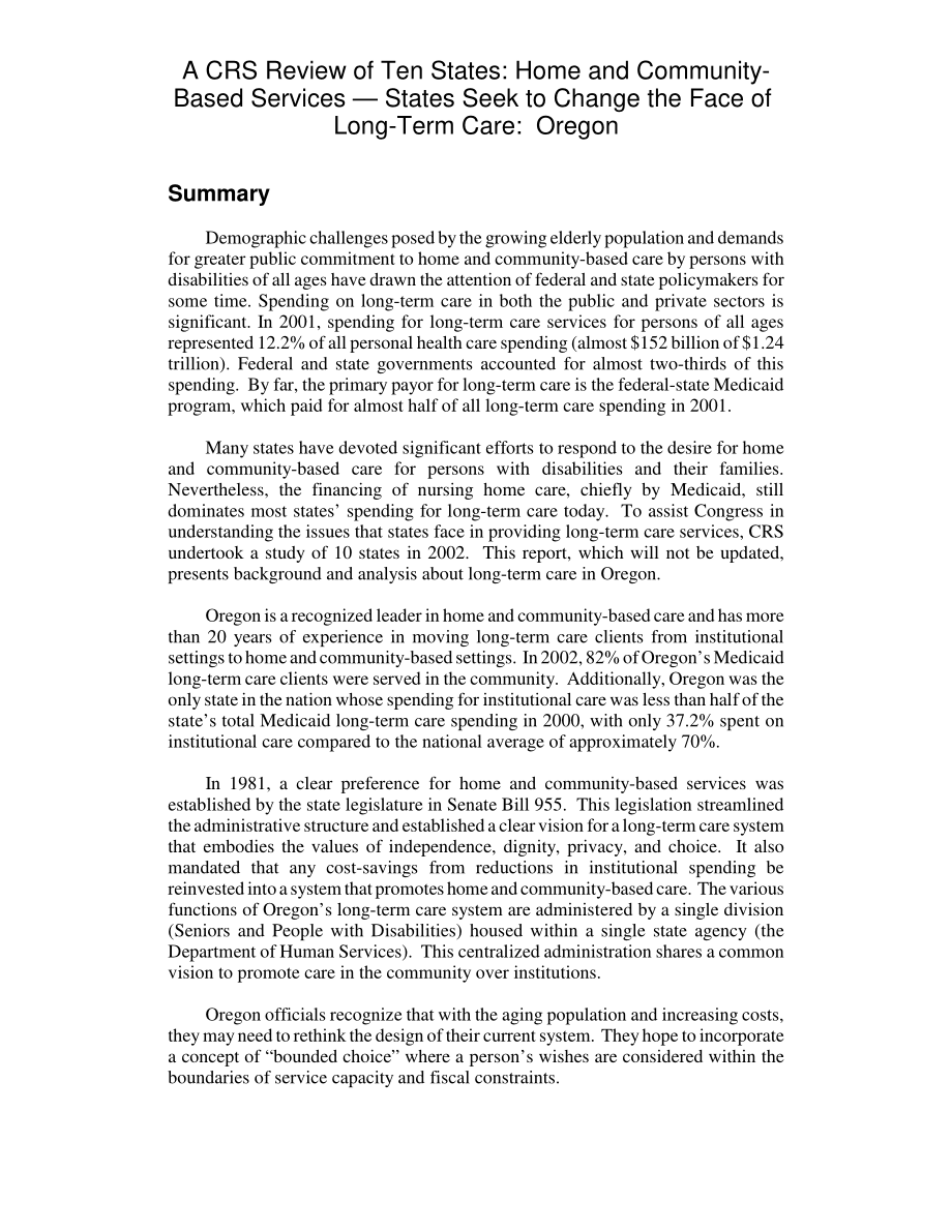 [20031026]RL32132_CRS对十个州的审查：家庭和社区服务——各州寻求改变长期护理的面貌：俄勒冈州.pdf_第2页
