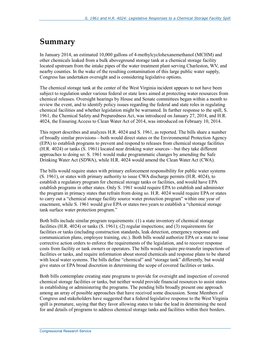[20140812]R43441_S、 1961年和H.R.4024 化学品储存设施泄漏的立法回应.pdf_第2页