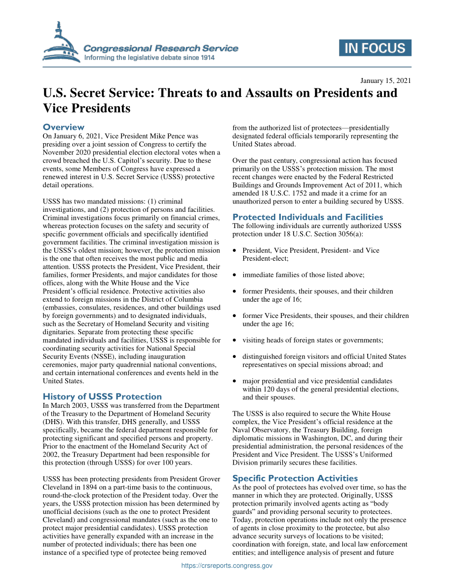 [20210115]IF11732_美国特勤局：对总统和副总统的威胁和袭击.pdf_第1页