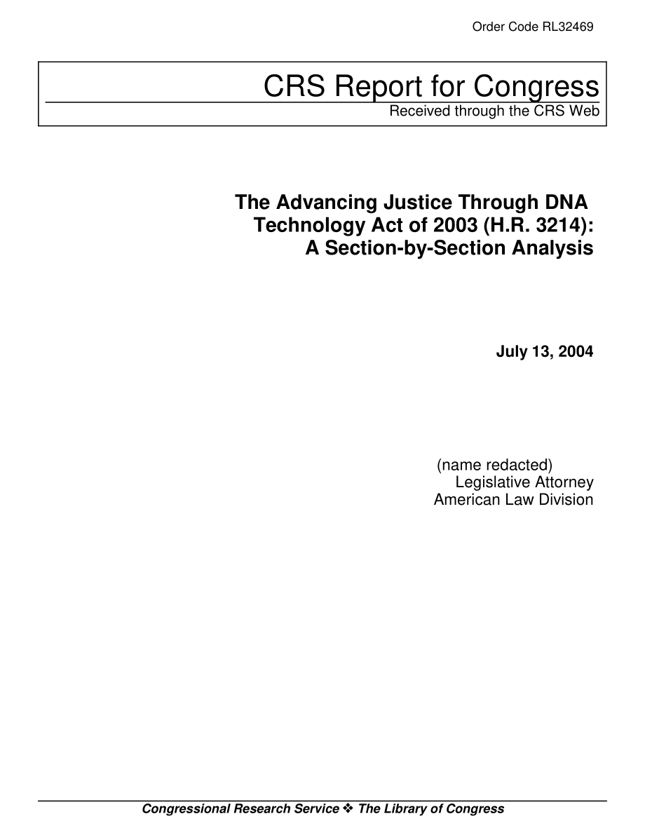 [20040713]RL32469_2003年通过DNA技术促进正义法案（H.R.3214) 逐节分析.pdf_第1页