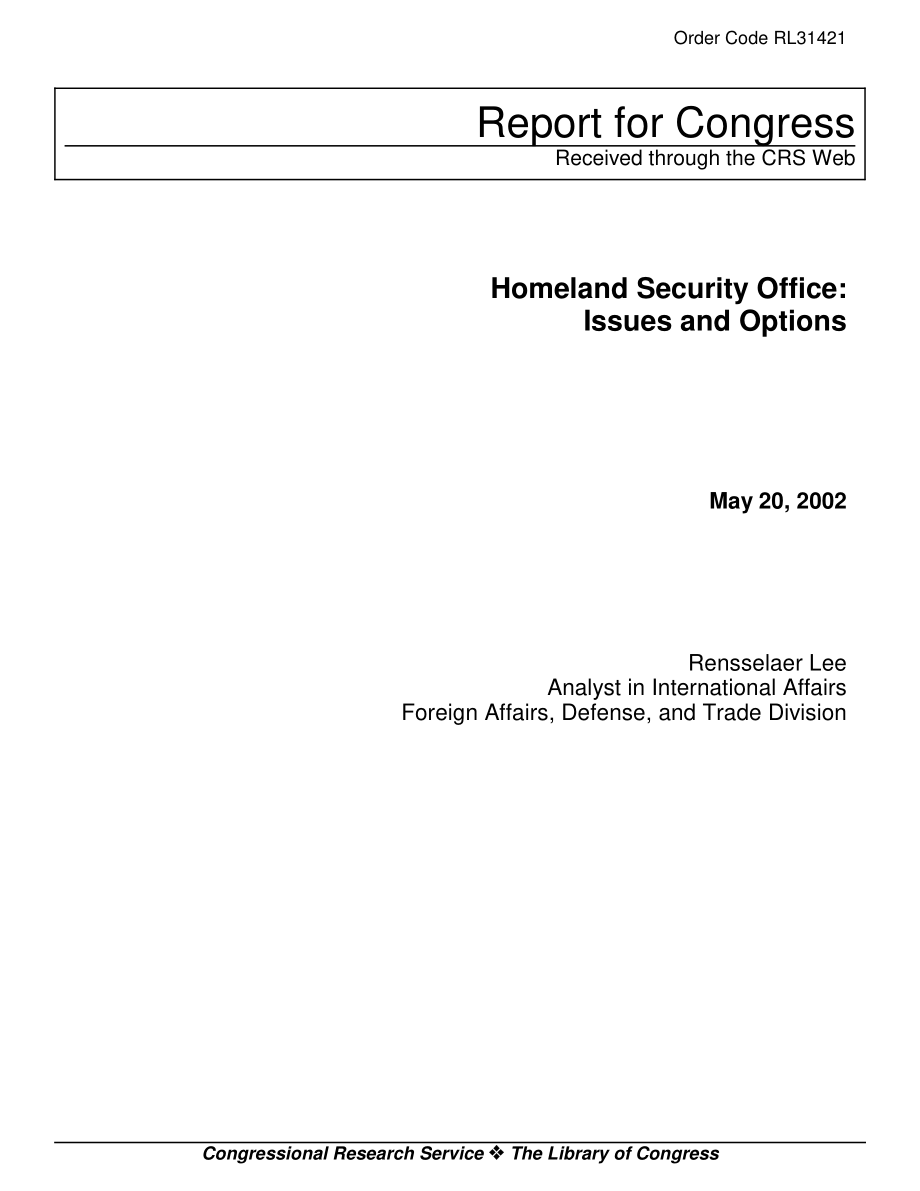 [20020520]RL31421_国土安全办公室：问题和选择.pdf_第1页
