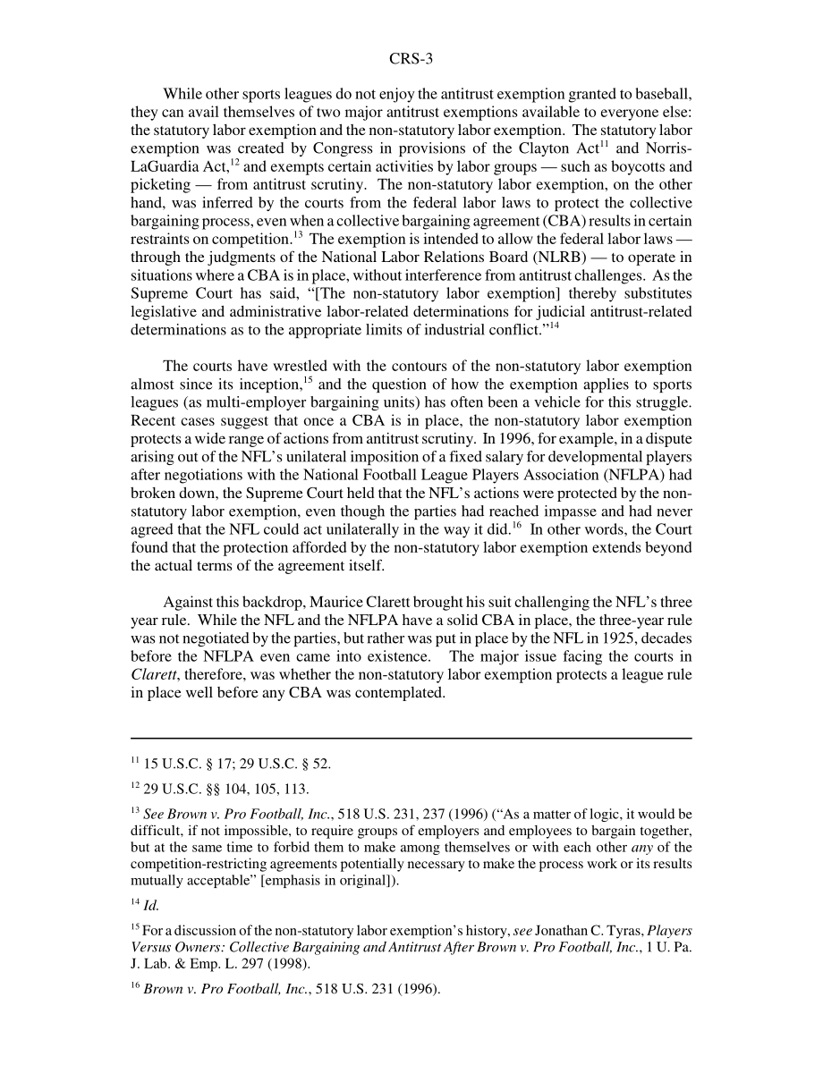 [20040622]RS21869_克莱特诉国家足球联盟案与反垄断诉讼中的非法定劳工豁免.pdf_第3页