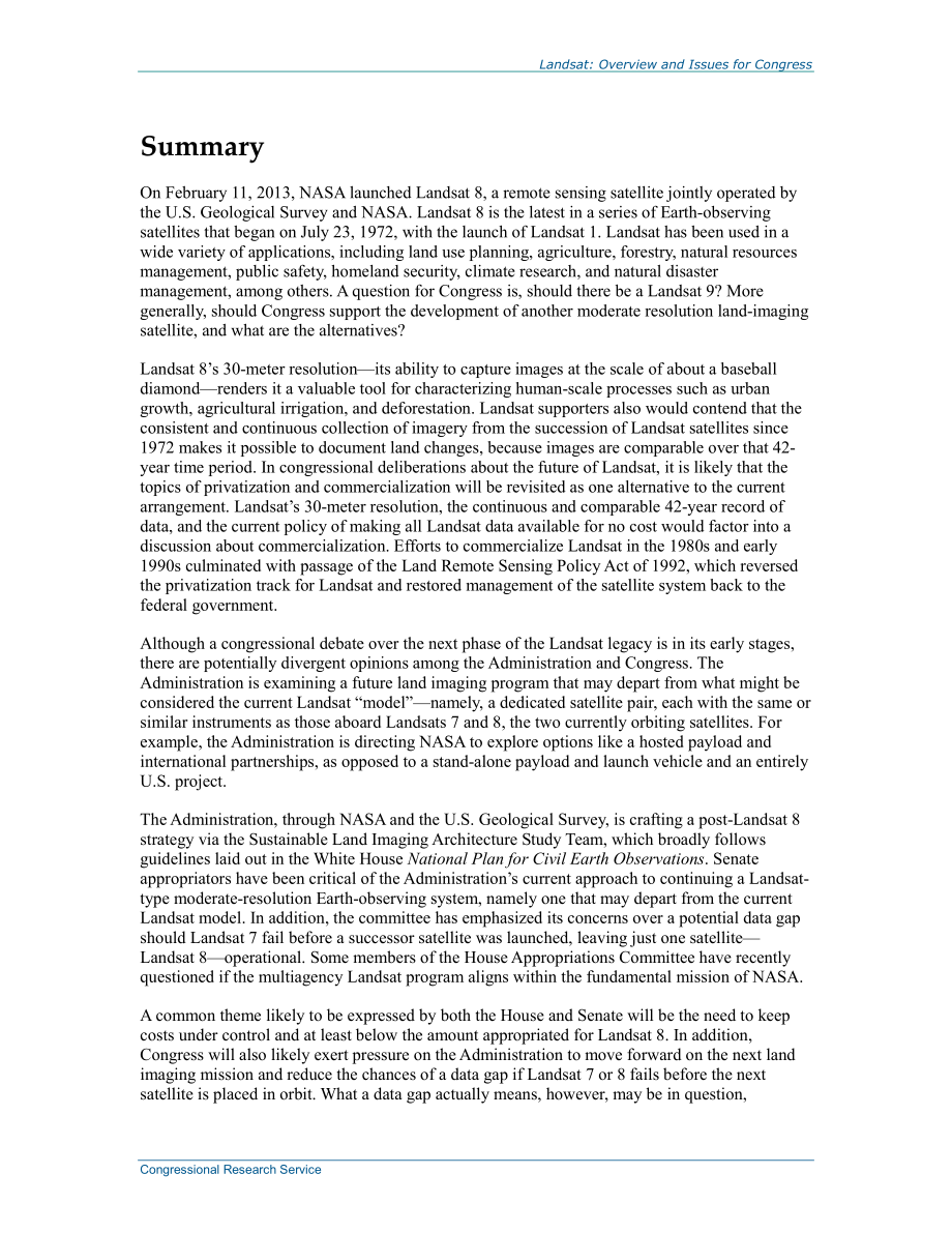[20141027]R40594_陆地卫星：国会概况和议题.pdf_第2页