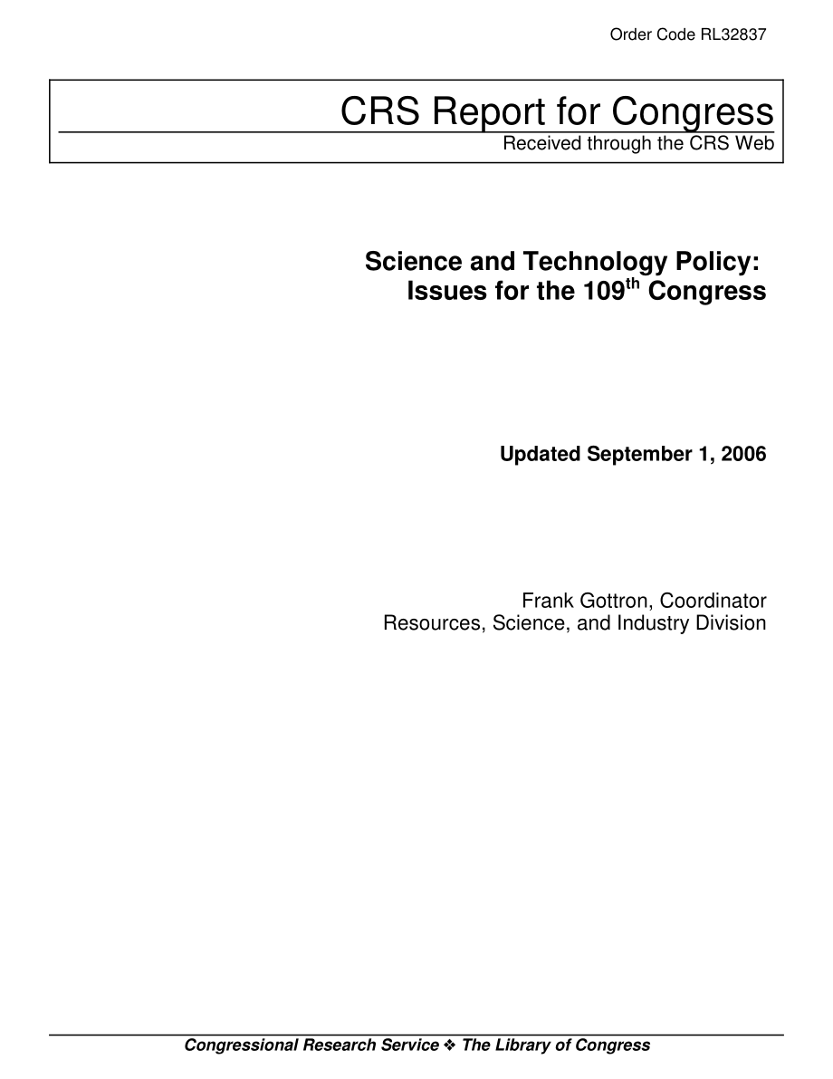 [20060901]RL32837_科学技术政策：第109届大会议题.pdf_第1页